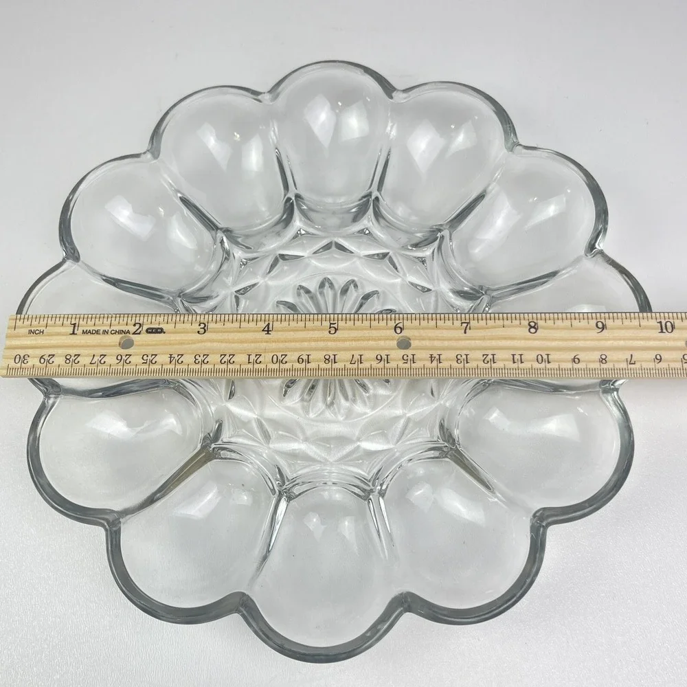 Vintage Anchor Hocking Fairfield Clear Deviled Egg Serving Dish Plate Platter